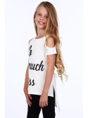 Girls\' blouse with bare shoulders, cream, NDZ8227 - Online store - Boutique